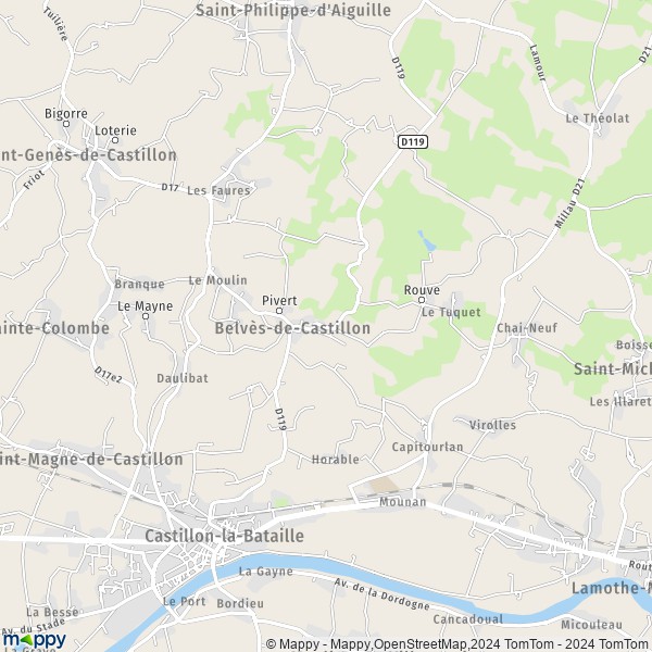 La carte pour la ville de Belvès-de-Castillon 33350