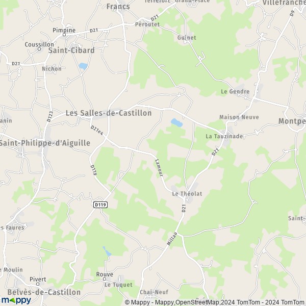 La carte pour la ville de Les Salles-de-Castillon 33350