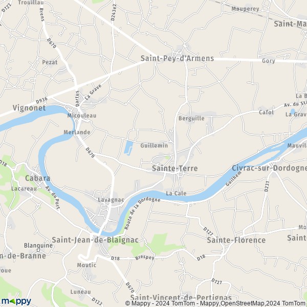 La carte pour la ville de Sainte-Terre 33350