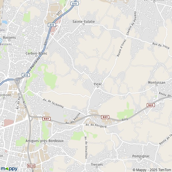 La carte pour la ville de Yvrac 33370