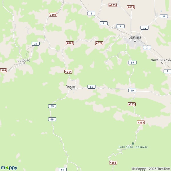 La carte pour la ville de Voćin 33514-33522