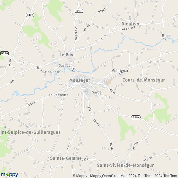 La carte pour la ville de Monségur 33580