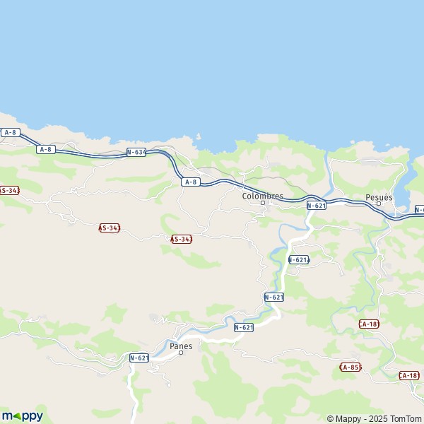 La carte pour la ville de 33590 Ribadedeva