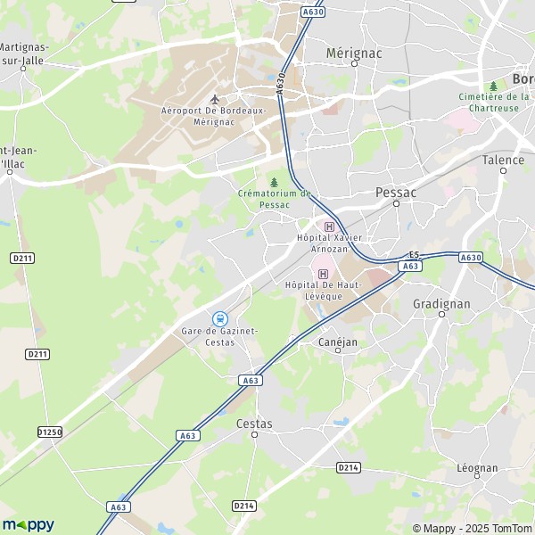 La carte pour la ville de Pessac 33600