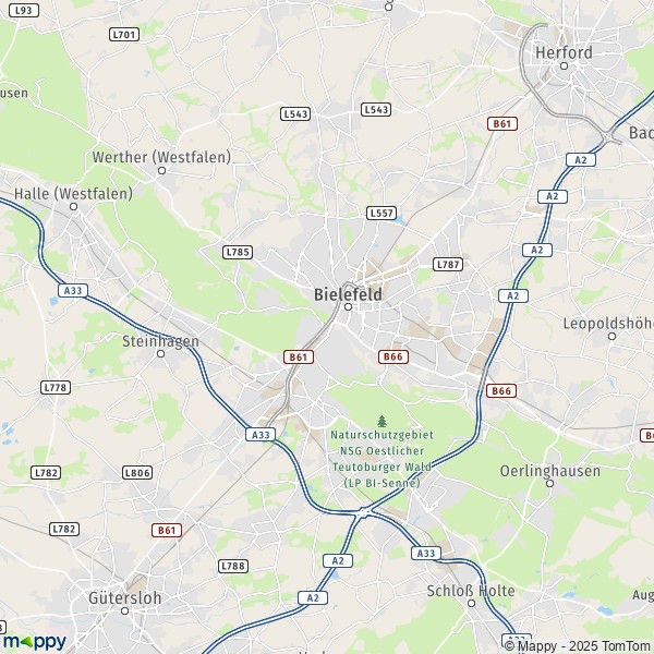 La carte pour la ville de 33602-33739 Bielefeld