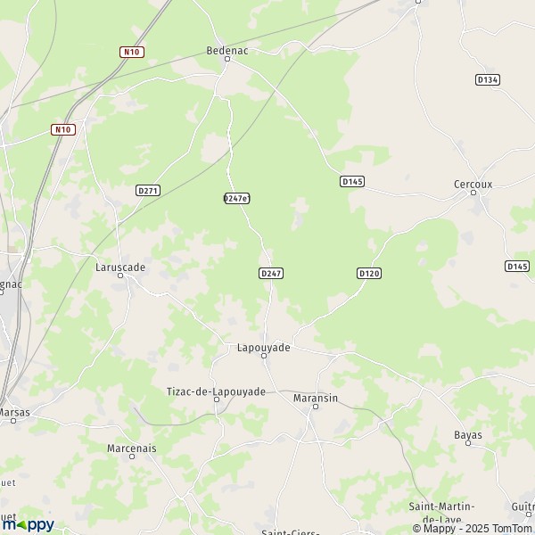 La carte pour la ville de Lapouyade 33620