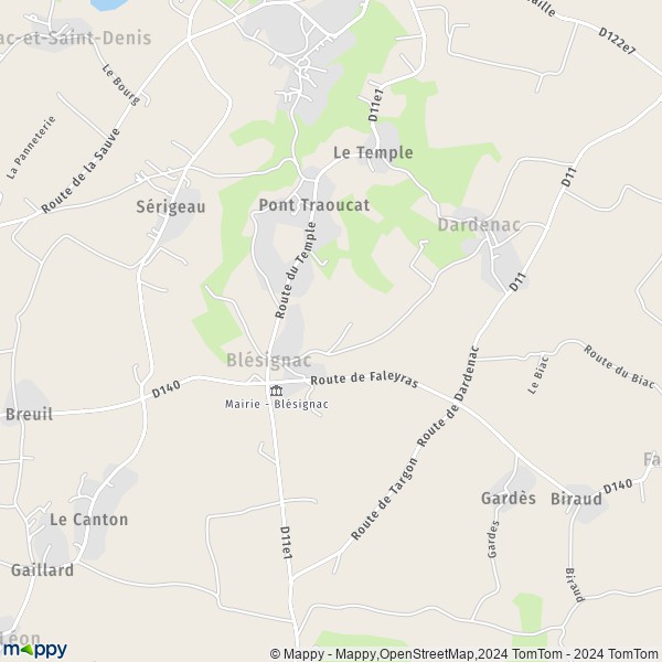 La carte pour la ville de Blésignac 33670