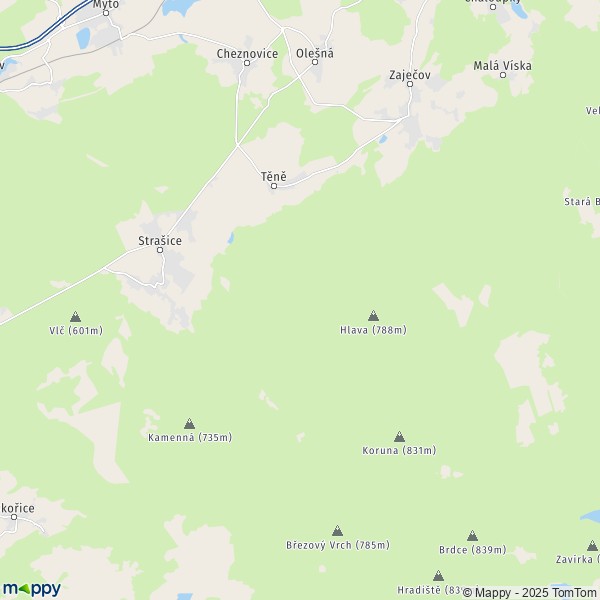 La carte pour la ville de Těně 338 45