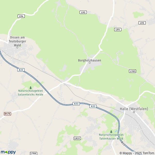 La carte pour la ville de 33829 Borgholzhausen