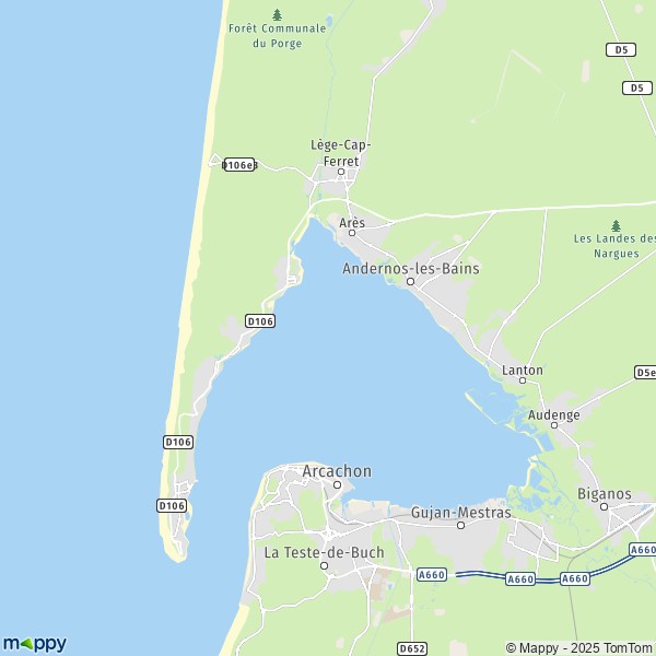 La carte pour la ville de Lège-Cap-Ferret 33950-33970