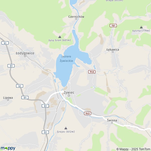 La carte pour la ville de Zywiec 34-300-34-324