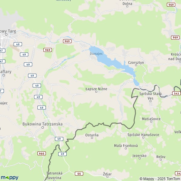 La carte pour la ville de Łapsze Niżne 34-435-34-442