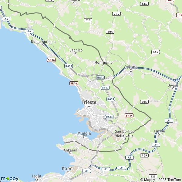 La carte pour la ville de Trieste 34121-34151