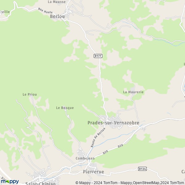 La carte pour la ville de Prades-sur-Vernazobre 34360