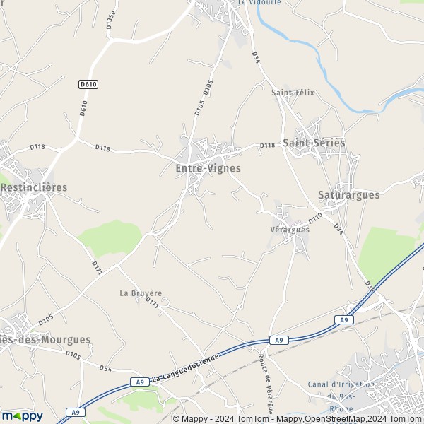 La carte pour la ville de Vérargues, 34400 Entre-Vignes