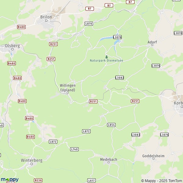 La carte pour la ville de 34508 Willingen (Upland)