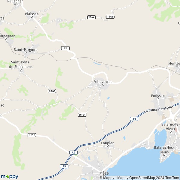 La carte pour la ville de Villeveyrac 34560