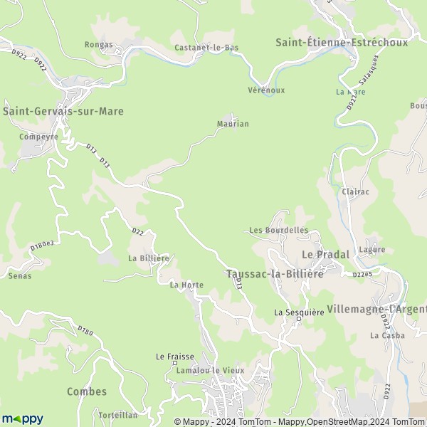 La carte pour la ville de Taussac-la-Billière 34600