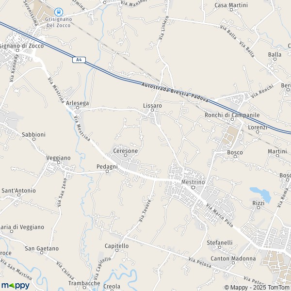La carte pour la ville de Mestrino 35035