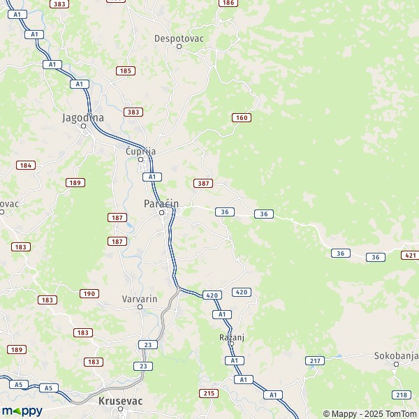 La carte pour la ville de Paraćin 35206-35259