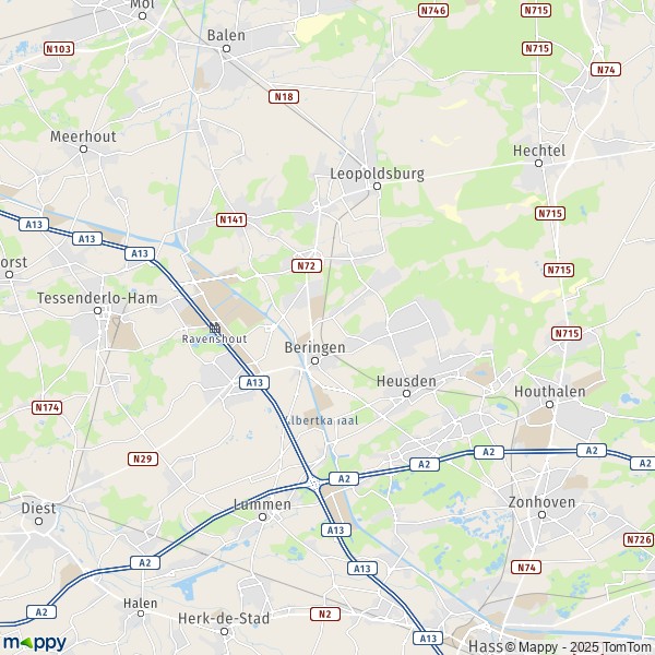 La carte pour la ville de 3530-3980 Beringen
