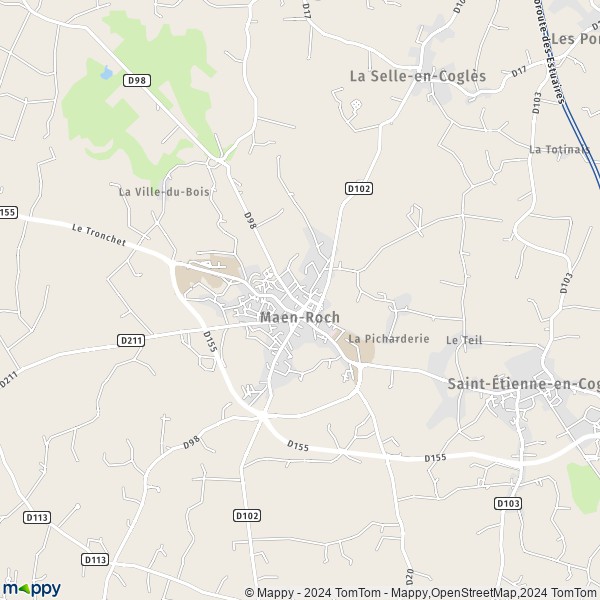 La carte pour la ville de Saint-Brice-en-Coglès, 35460 Maen-Roch