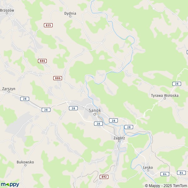 La carte pour la ville de Gmina Sanok 36-207-38-534