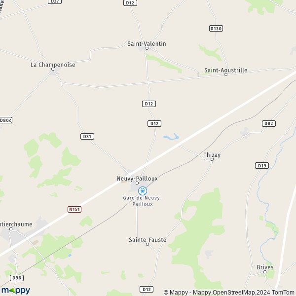 La carte pour la ville de Neuvy-Pailloux 36100
