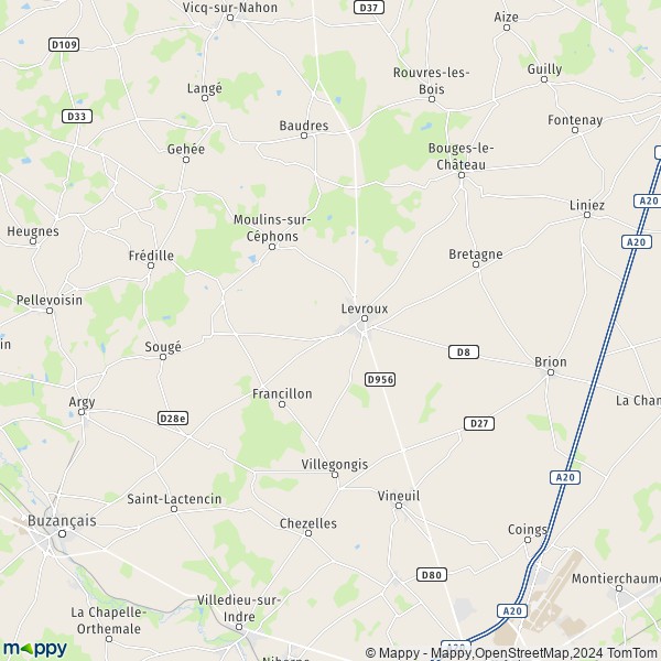 La carte pour la ville de Levroux 36110