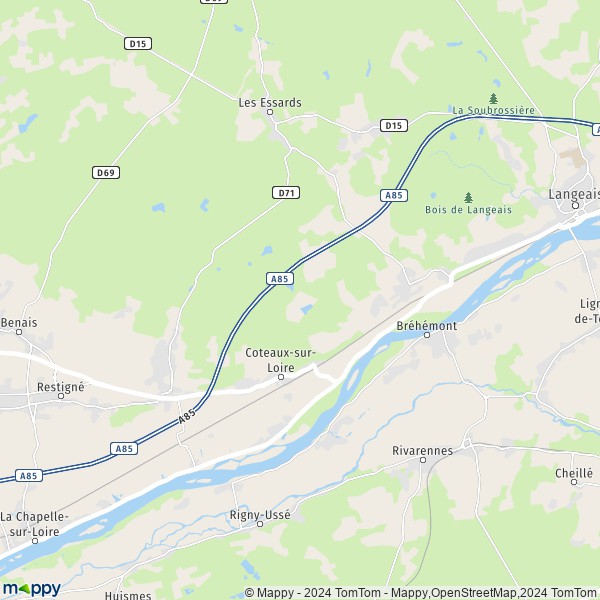 La carte pour la ville de Coteaux-sur-Loire 37130-37140