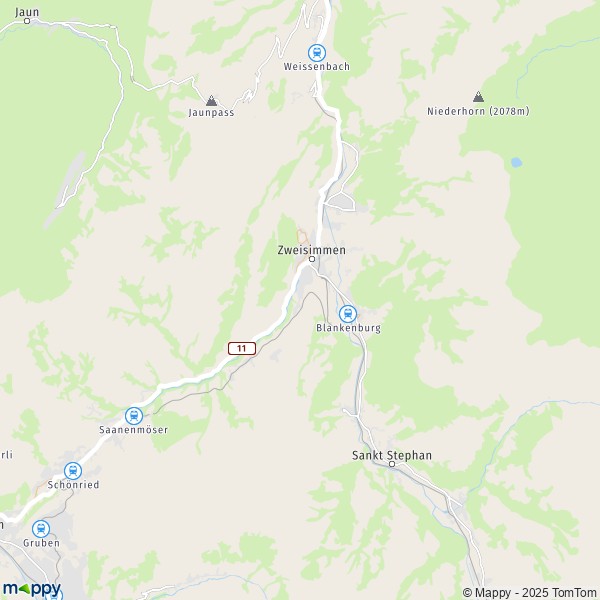 La carte pour la ville de Zweisimmen 3770-3777