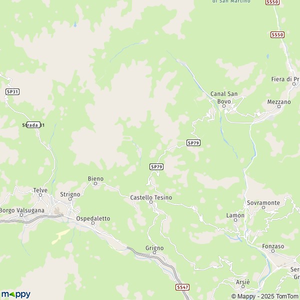 La carte pour la ville de Castello Tesino 38053