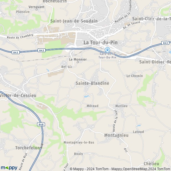 La carte pour la ville de Sainte-Blandine 38110