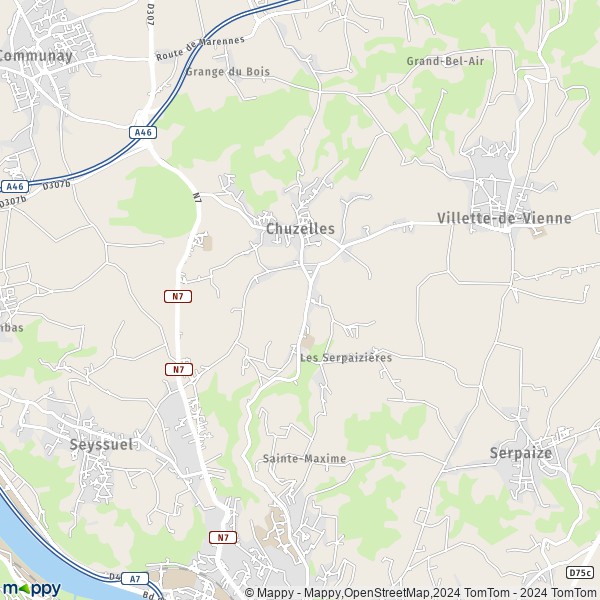 La carte pour la ville de Chuzelles 38200