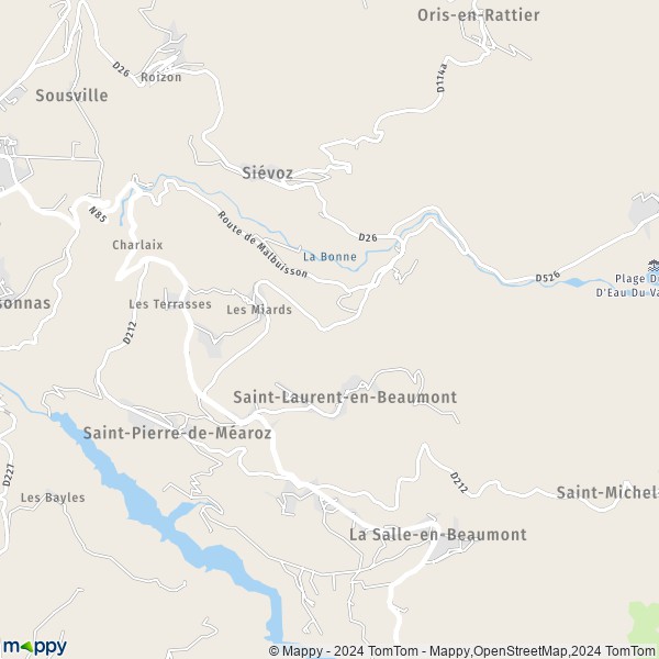 La carte pour la ville de Saint-Laurent-en-Beaumont 38350