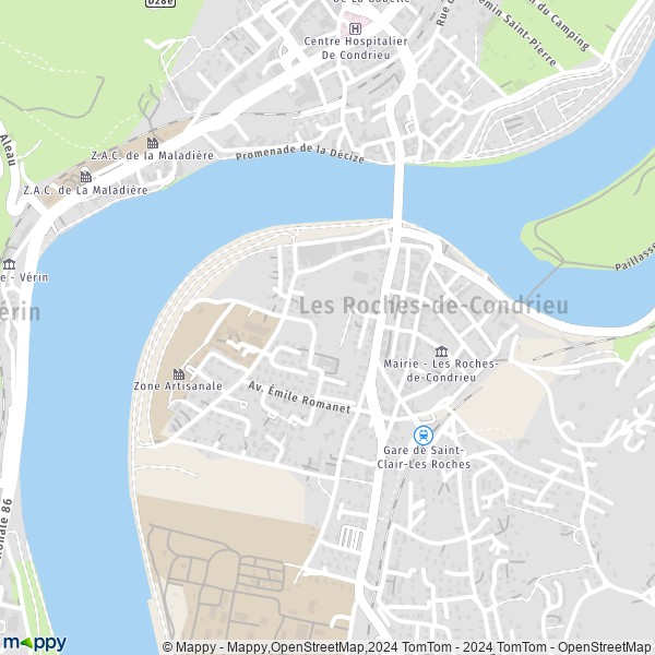 La carte pour la ville de Les Roches-de-Condrieu 38370