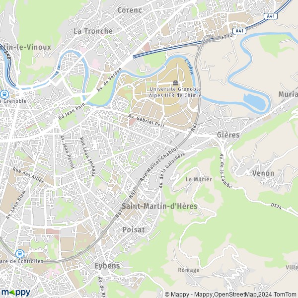 La carte pour la ville de Saint-Martin-d'Hères 38400