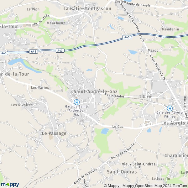 La carte pour la ville de Saint-André-le-Gaz 38490