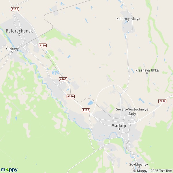 La carte pour la ville de Maïkop 385000-385745
