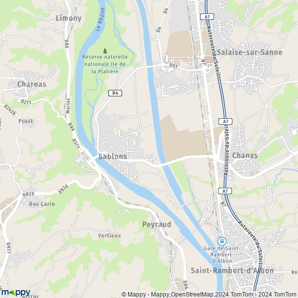 La carte pour la ville de Sablons 38550