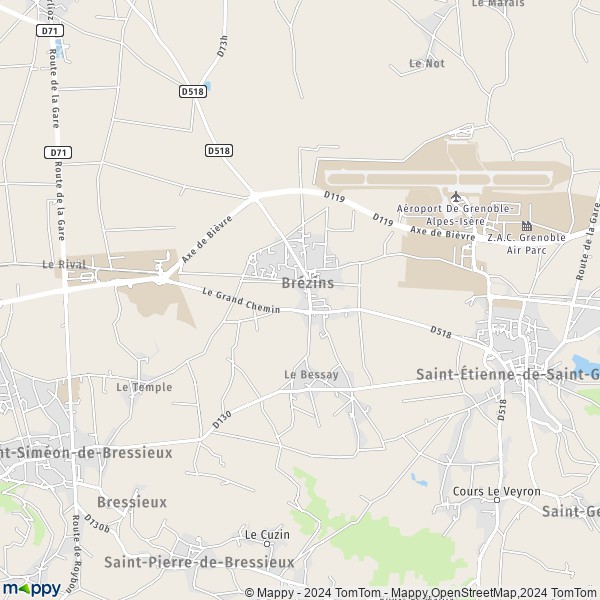 La carte pour la ville de Brézins 38590