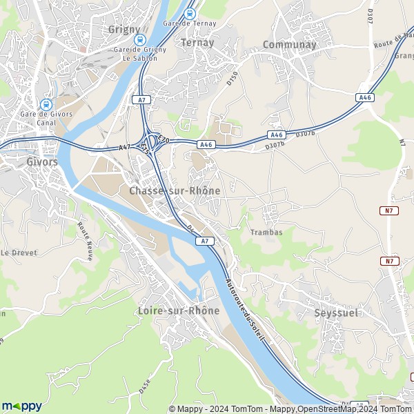 La carte pour la ville de Chasse-sur-Rhône 38670