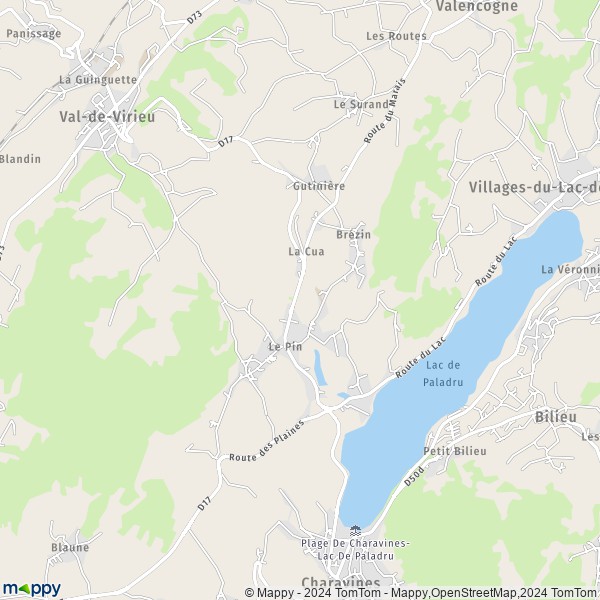 La carte pour la ville de Le Pin, 38730-38850 Villages-du-Lac-de-Paladru