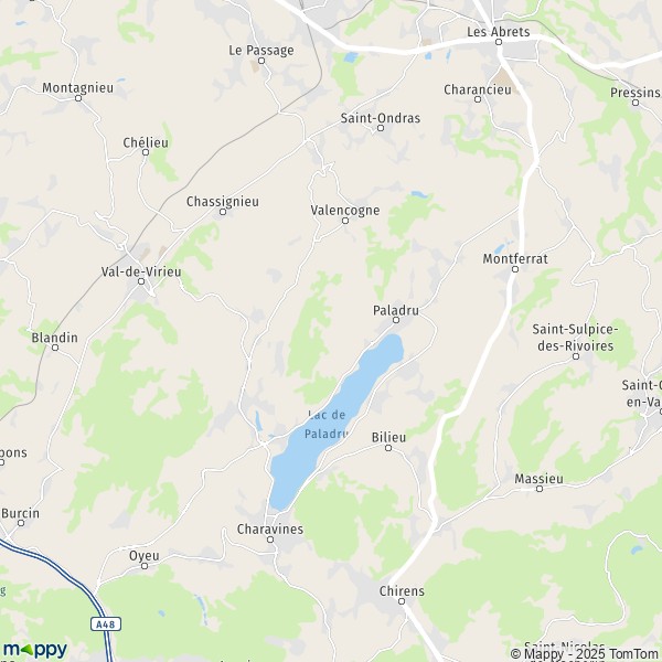 La carte pour la ville de Le Pin, 38730-38850 Villages-du-Lac-de-Paladru