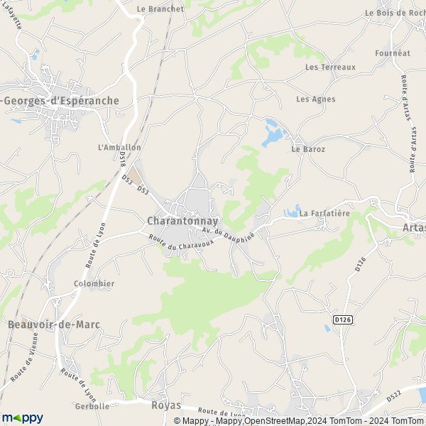 La carte pour la ville de Charantonnay 38790