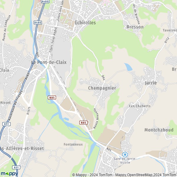 La carte pour la ville de Champagnier 38800