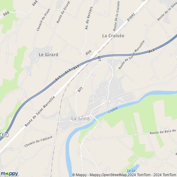 La carte pour la ville de La Sône 38840