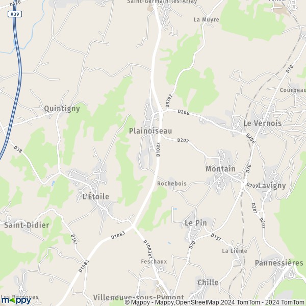 La carte pour la ville de Plainoiseau 39210