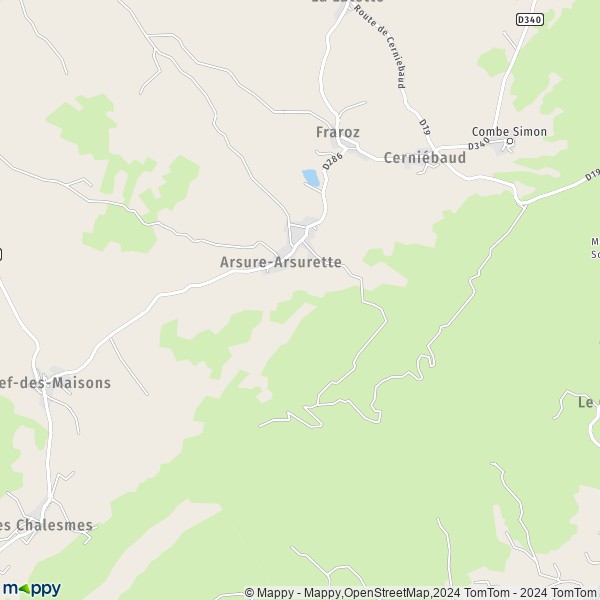 La carte pour la ville de Arsure-Arsurette 39250
