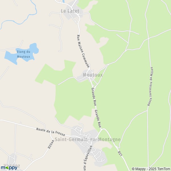 La carte pour la ville de Moutoux 39300